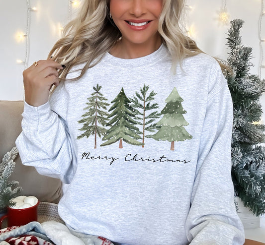 Merry Christmas Green Trees Christmas Long Sleeve Sweatshirt