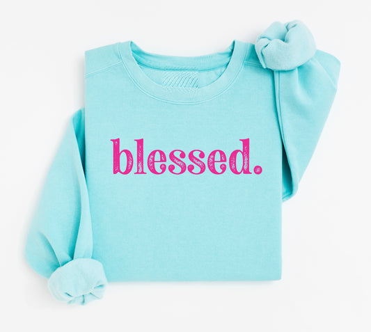 Blessed Crewneck Sweatshirt, Bible Quote Faith Christian Long Sleeve Shirt Sweatshirt