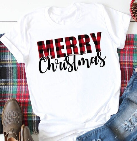 Merry Christmas Buffalo Plaid Print Christmas Shirt
