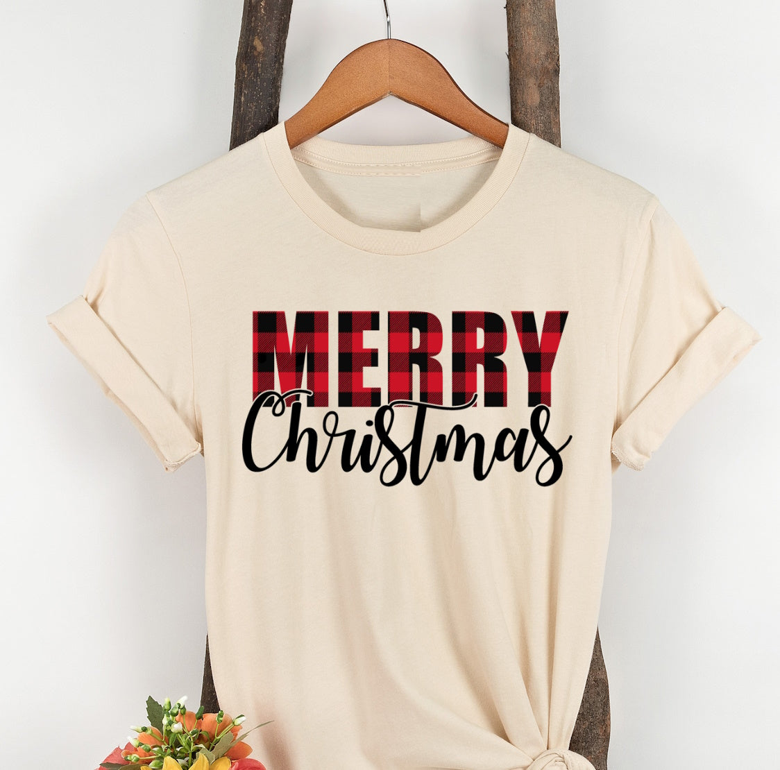 Merry Christmas Buffalo Plaid Print Christmas Shirt