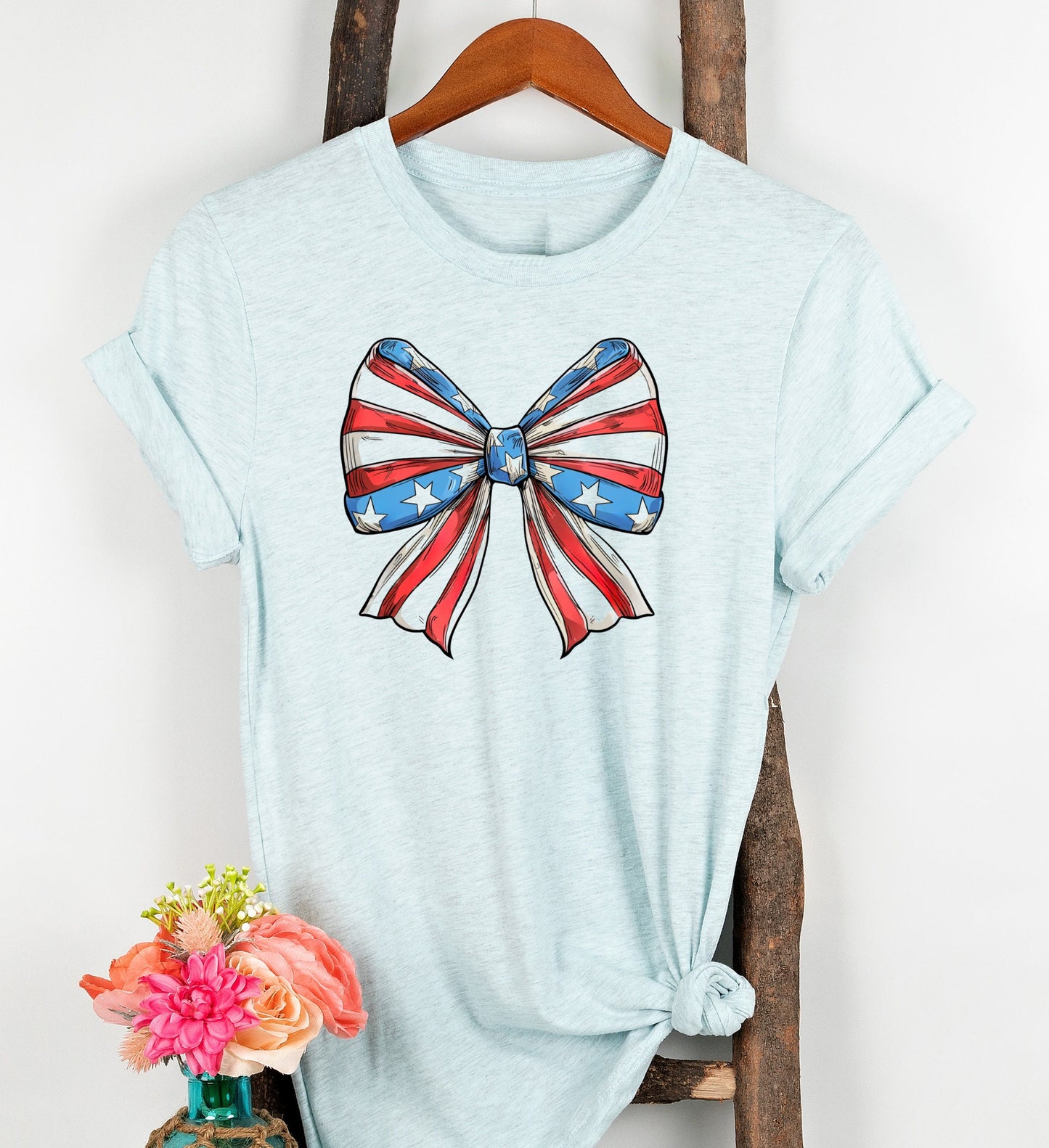 USA American Patriotic Bow Tee, USA Americana Shirt, 4th Of July American Unisex Novelty T-Shirt