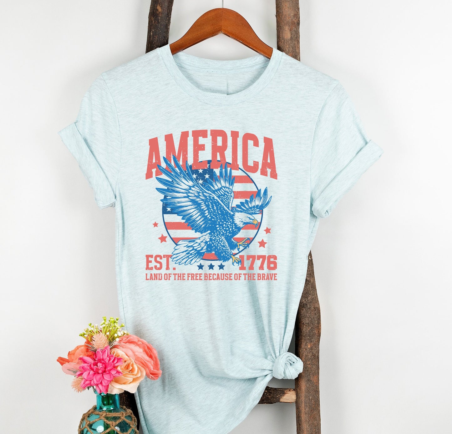 American Land Of The Free Patriotic Bow Tee, USA Americana Shirt, 4th Of July American Unisex Novelty T-Shirt