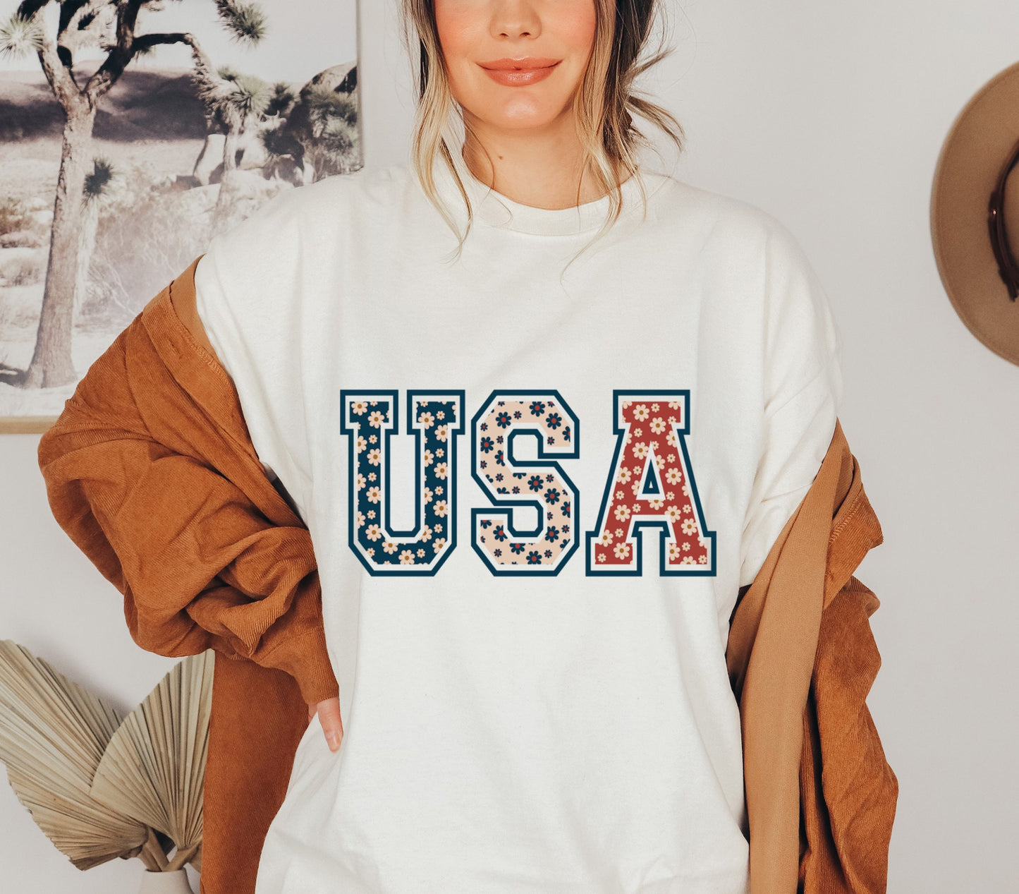 USA Retro Flowers T-Shirt, Americana Shirt, 4th Of July Sunflower American Unisex Novelty T-Shirt