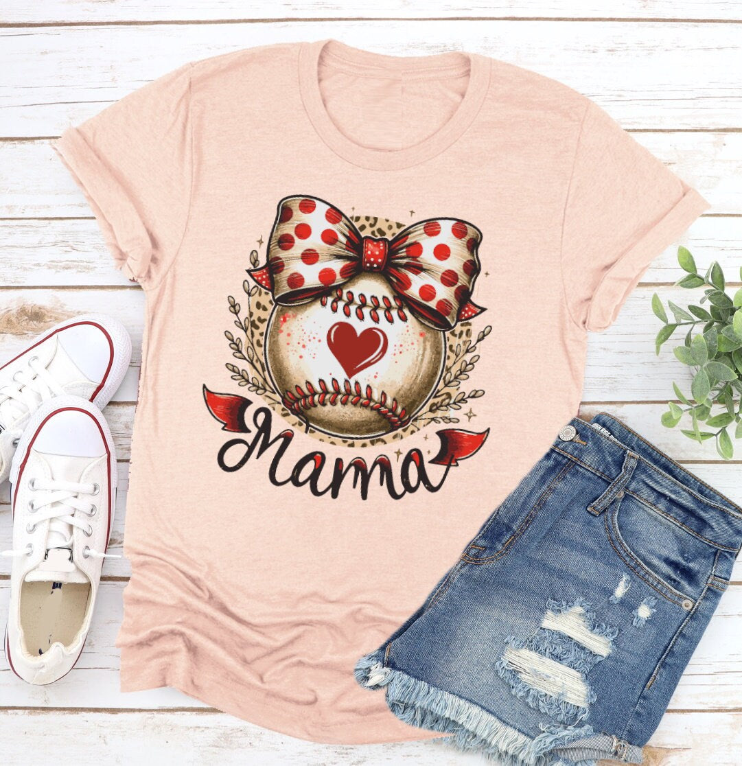 Baseball Mom Bow Leopard Print T-shirt, Baseball Mama, Sports Mom Unisex Novelty T-Shirt