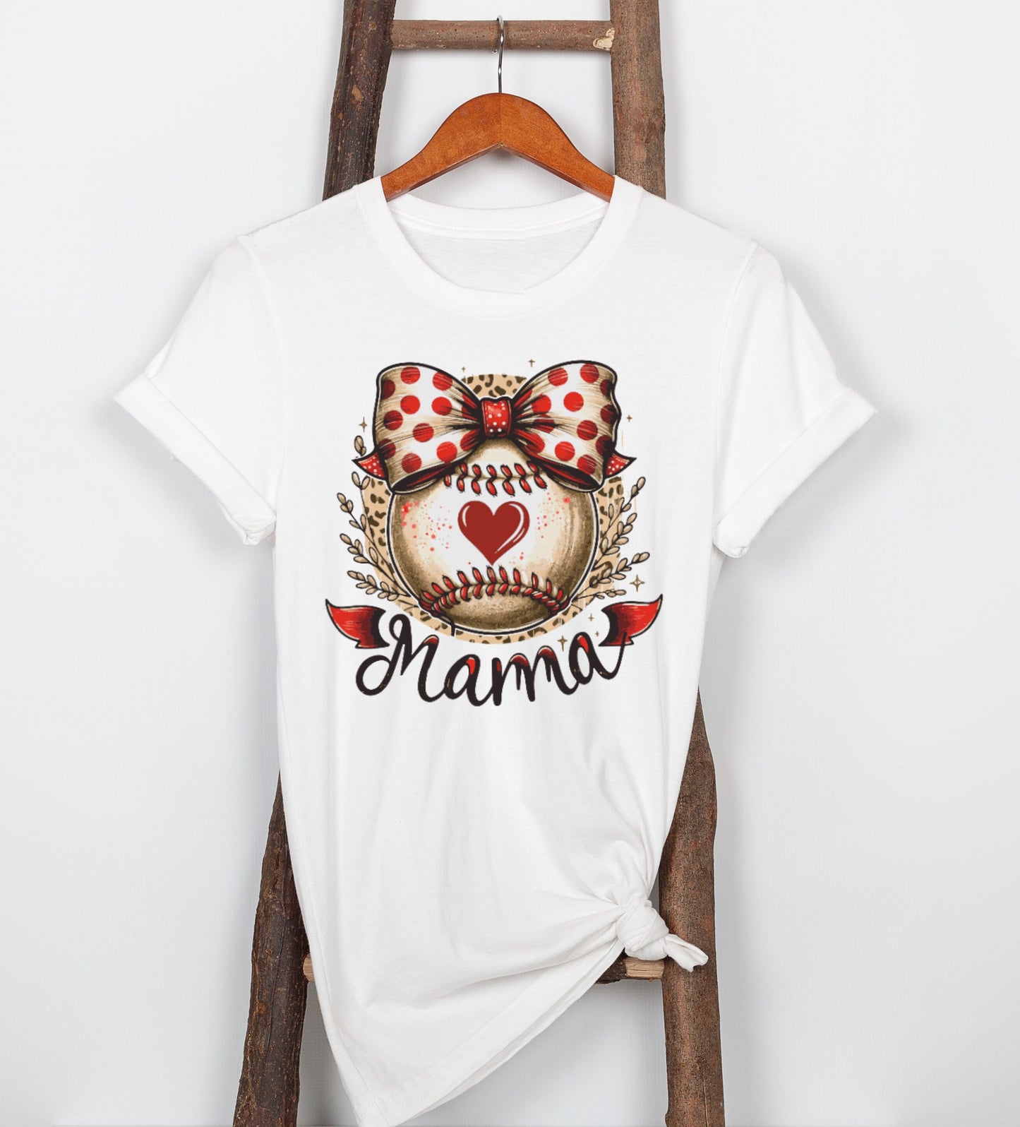Baseball Mom Bow Leopard Print T-shirt, Baseball Mama, Sports Mom Unisex Novelty T-Shirt
