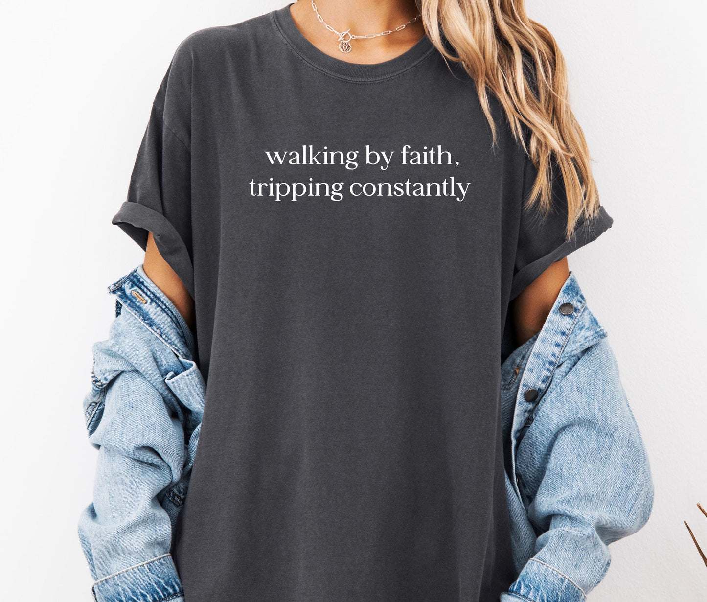 Walking By Faith Tripping Constantly Comfort Colors® T-shirt, Christian Bible Verse Graphic Tee, Religious Apparel, Faith Shirt