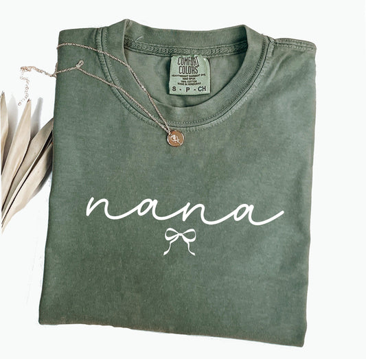 Nana Comfort Colors® Shirt, Pregnancy Bow Announcement, New Grandma Shirt, Gifts For Mom, Mother's Day Shirt, Baby Reveal Tee