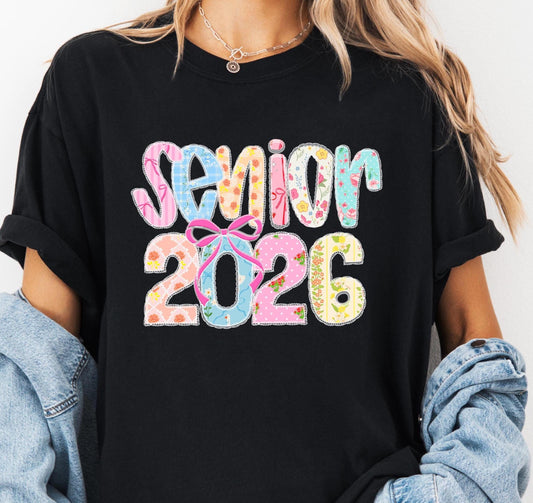Senior 2026 Comfort Colors® Mom T-shirt, 2026 Graduate Shirt, 2026 Graduation Tee, Floral Senior Shirt, Trendy Bow Graduate Shirt