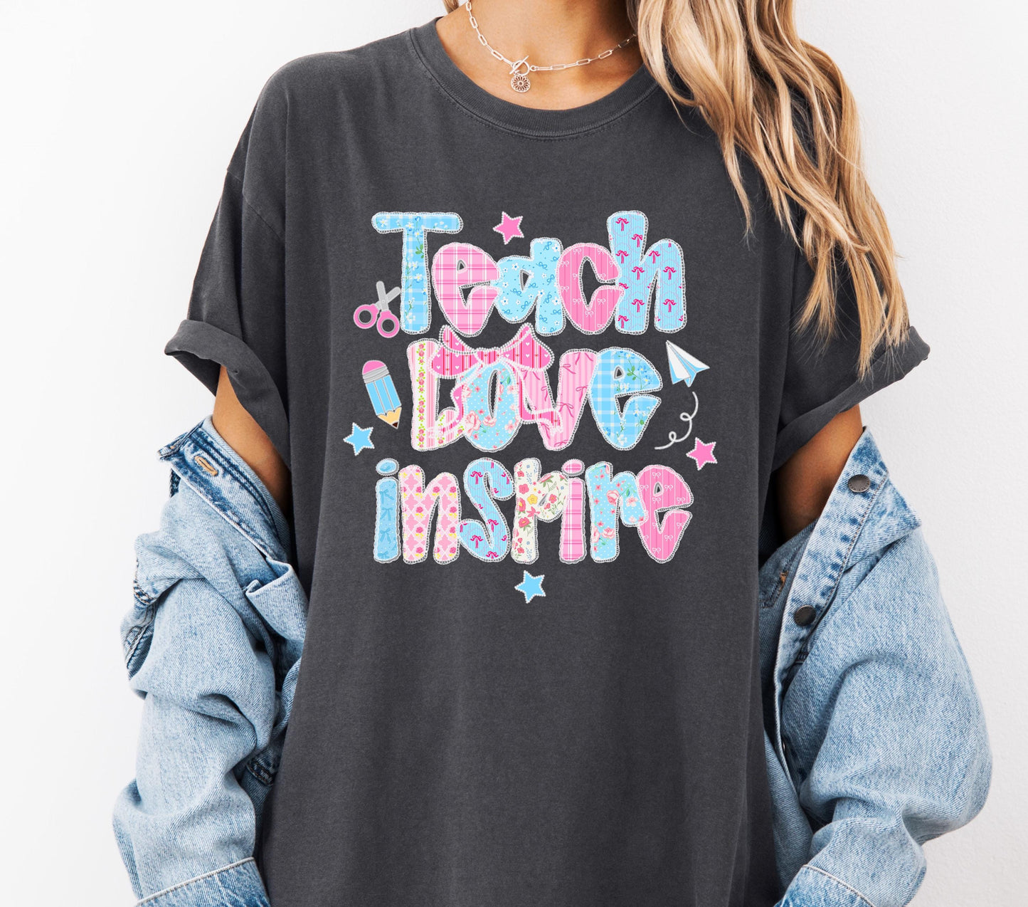 Floral Teach Love Inspire Comfort Colors® Cute Teacher T-shirt, Cute Trendy Graphic Tee For Woman, Teacher Appreciation Gift