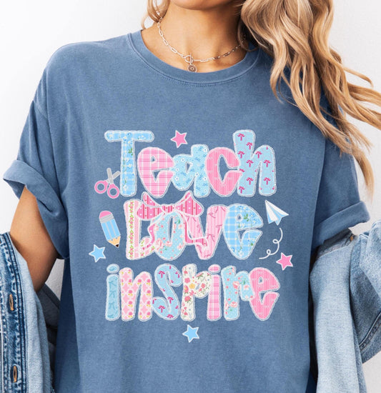 Floral Teach Love Inspire Comfort Colors® Cute Teacher T-shirt, Cute Trendy Graphic Tee For Woman, Teacher Appreciation Gift