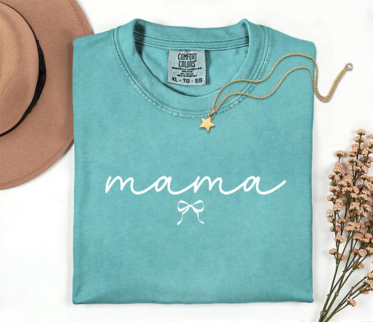 Mama Bow Comfort Colors® Shirt, Pregnancy Announcement, New Mom Bow Unisex Shirt, Gifts For Mom, Mother's Day Shirt, Baby Reveal Tee