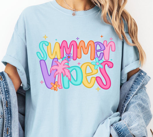 Summer Vibes Comfort Colors® T-shirt, Cute Summer Shirt for Women, Trendy Beach T-shirt, Beach Cover Up