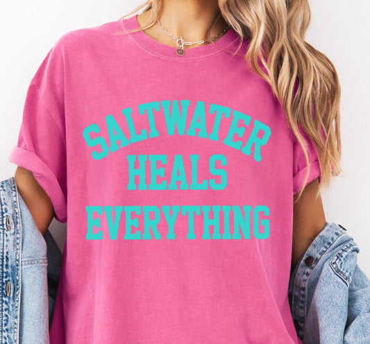 Saltwater Heals Everything Comfort Colors® T-shirt, Cute Summer Shirt for Women, Trendy Beach T-shirt, Beach Cover Up, Beach Vacation Tee