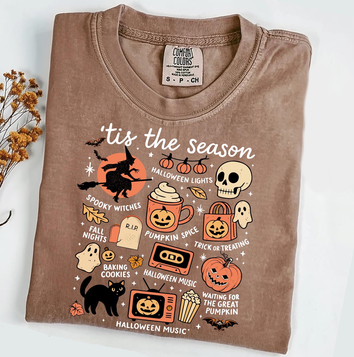 Tis The Season Halloween Comfort Colors® T-shirt, Vintage Halloween Tee, Spooky Vibes Aesthetic, Pumpkin Graphic TShirt, Fall Party Shirt