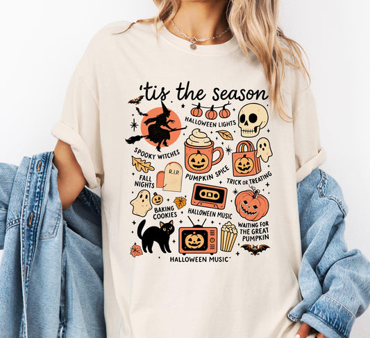 Tis The Season Halloween Comfort Colors® T-shirt, Vintage Halloween Tee, Spooky Vibes Aesthetic, Pumpkin Graphic TShirt, Fall Party Shirt