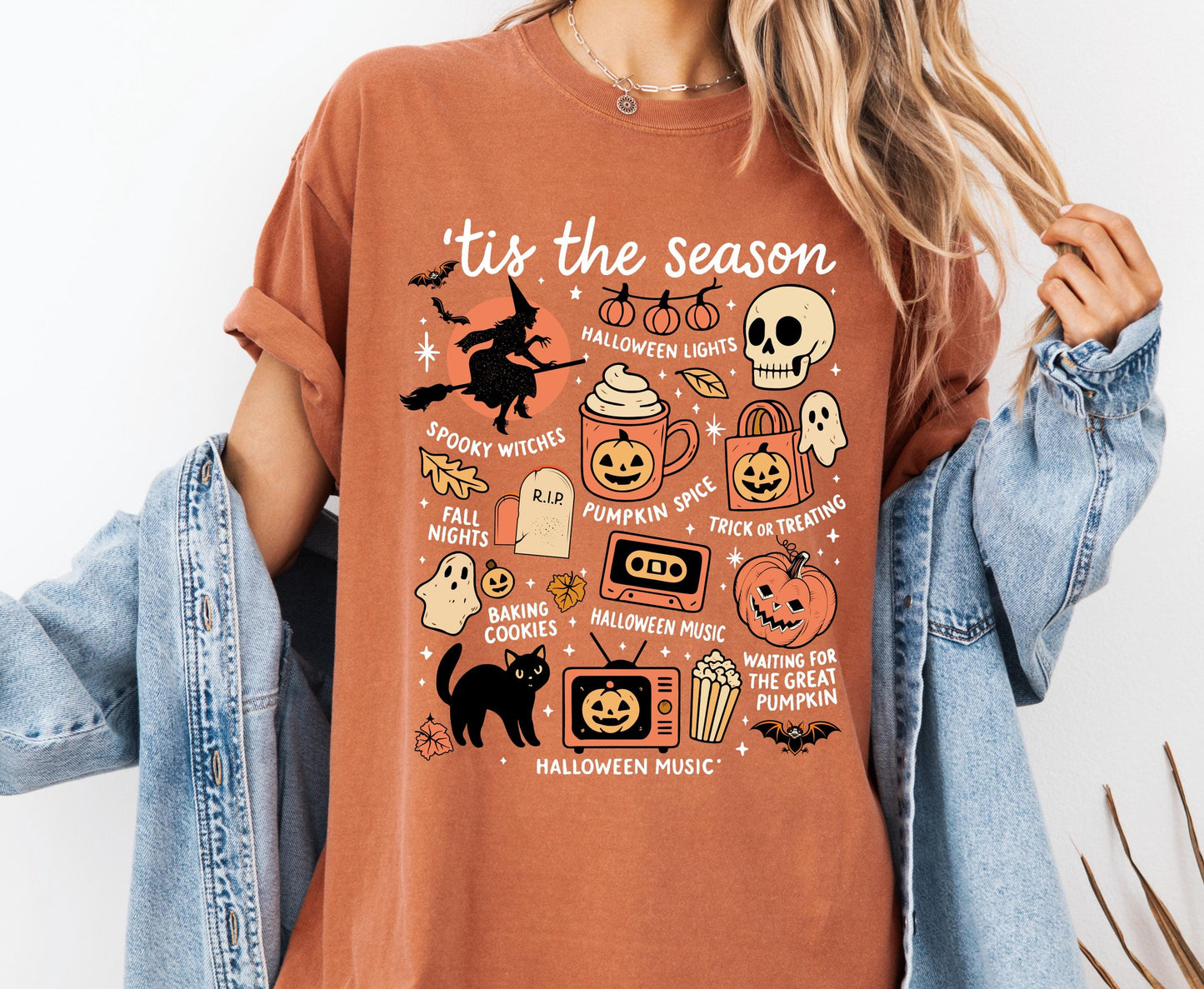 Tis The Season Halloween Comfort Colors® T-shirt, Vintage Halloween Tee, Spooky Vibes Aesthetic, Pumpkin Graphic TShirt, Fall Party Shirt