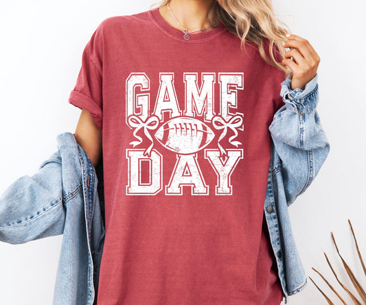 Game Day Bow Varsity Comfort Colors® Shirt, Football Tee, Simple Sporty Tshirt for Game Lovers, Football Tee, Baseball Shirt, Hockey Tshirt