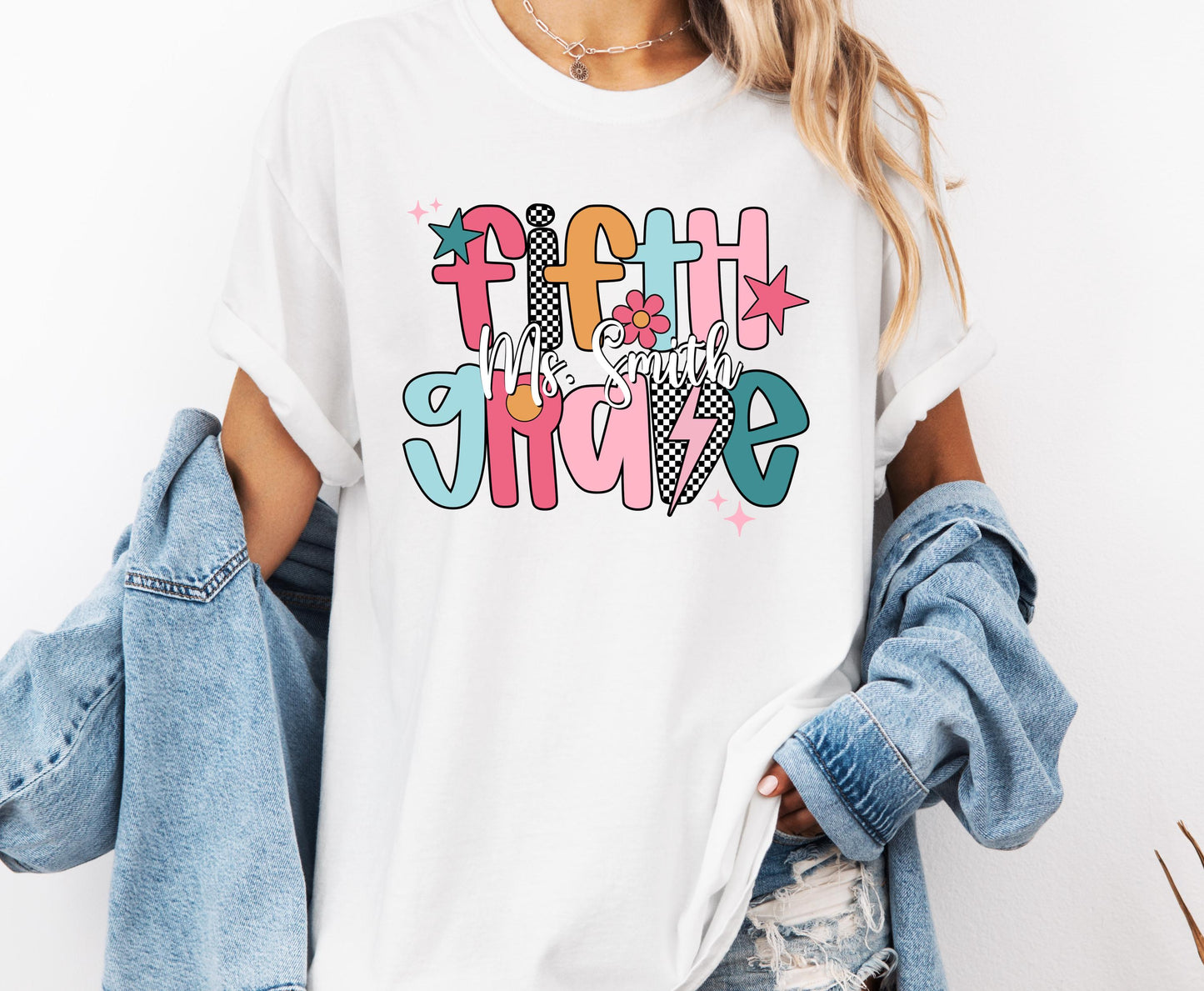 Custom Fifth Grade Teacher Shirt, Comfort Colors® 5th Grade Teacher T-Shirt, Back To School Tee, Personalized Retro Teacher Group Shirts