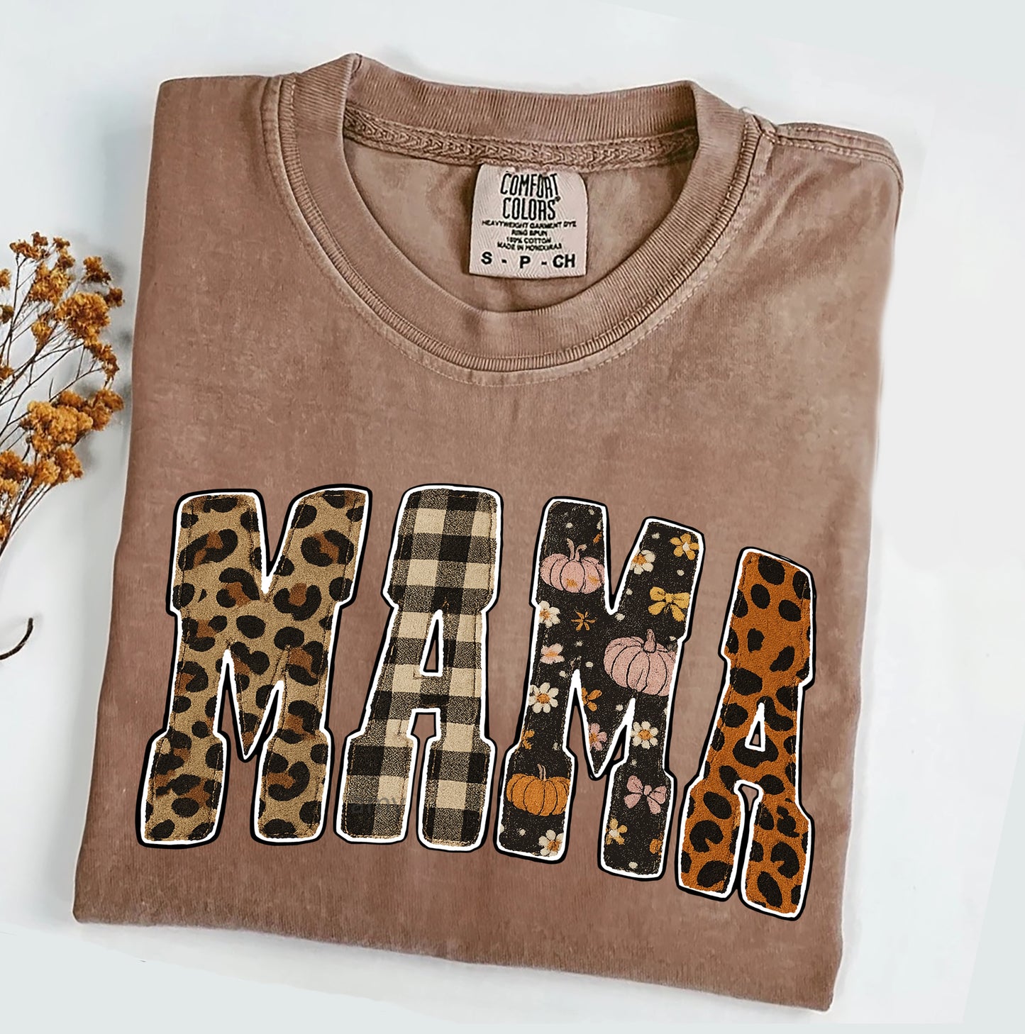Mama Patch Fall Comfort Colors® T-shirt, Trendy Mom Autumn Tee, Cute Mommy Varsity Shirt