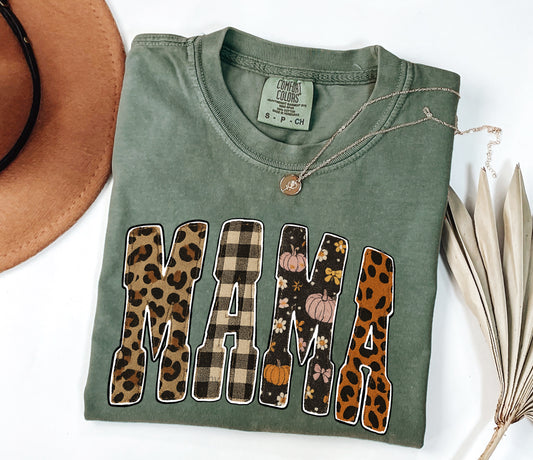 Mama Patch Fall Comfort Colors® T-shirt, Trendy Mom Autumn Tee, Cute Mommy Varsity Shirt