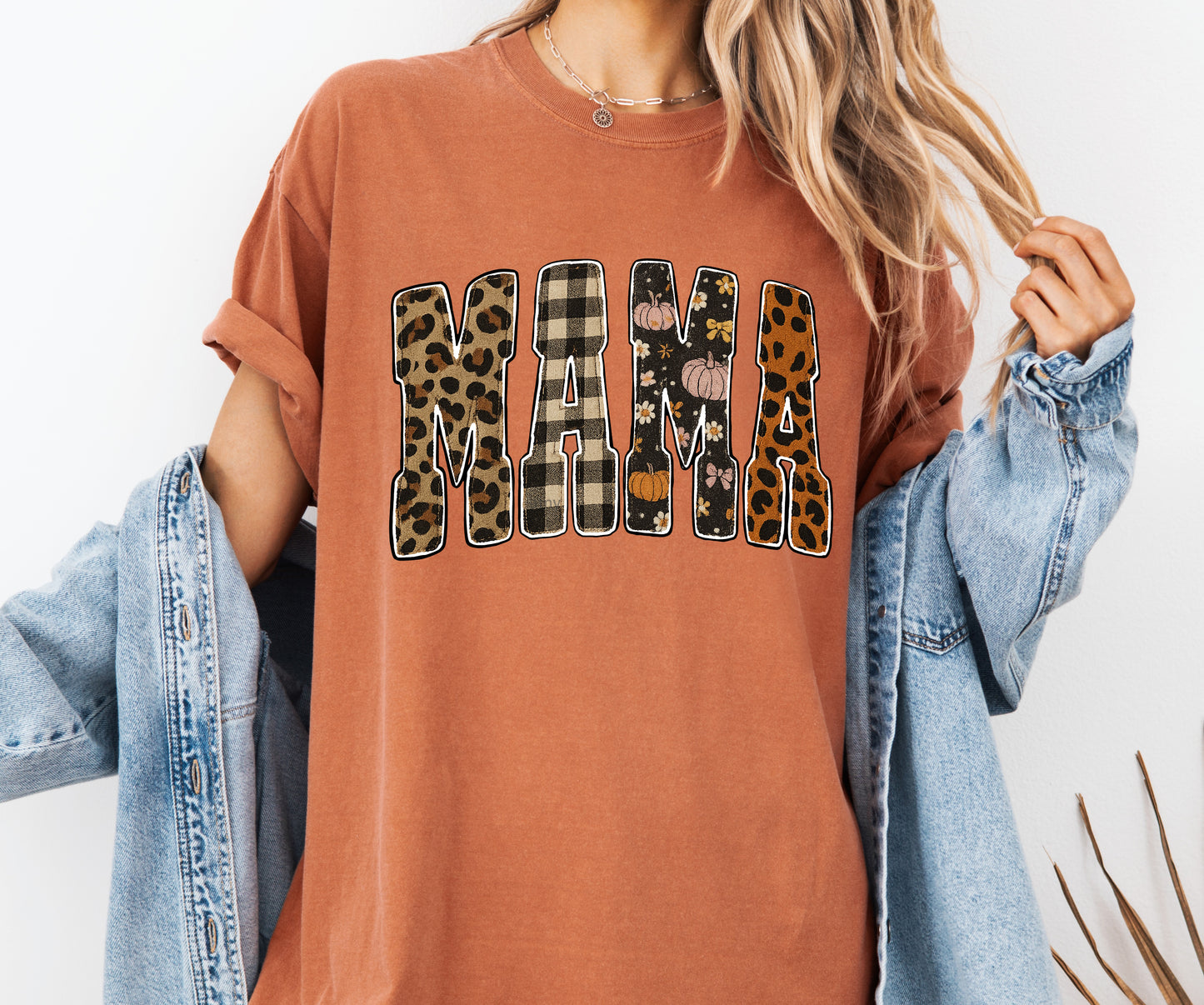 Mama Patch Fall Comfort Colors® T-shirt, Trendy Mom Autumn Tee, Cute Mommy Varsity Shirt