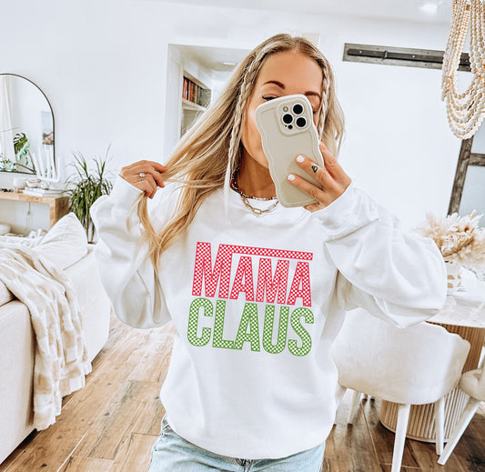 Mama Claus Retro Checkered Flag Crewneck Christmas Sweatshirt
