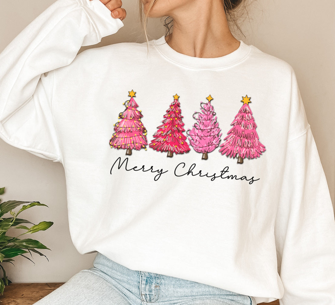 Pink Trees Merry Christmas Crewneck Sweatshirt