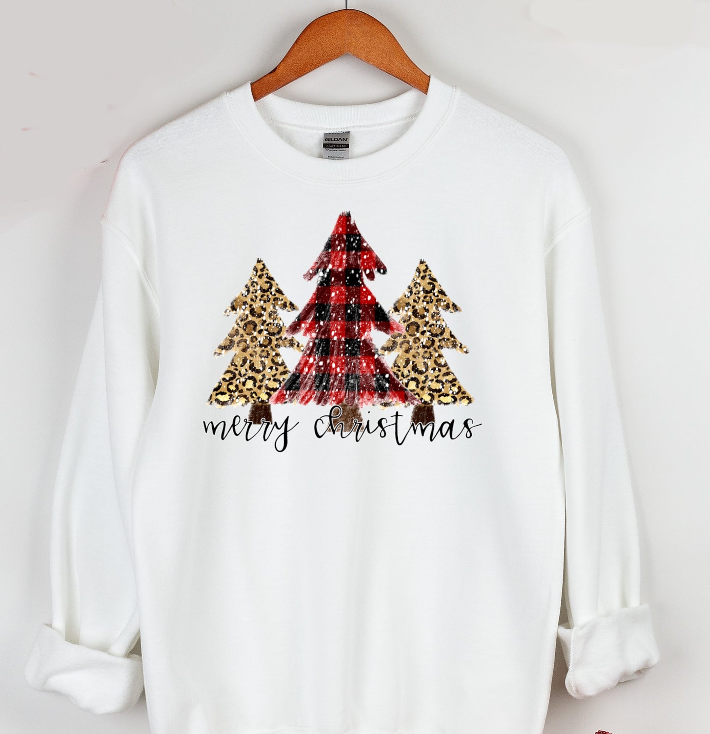 Plaid Leopard Tree Christmas Crewneck Sweatshirt