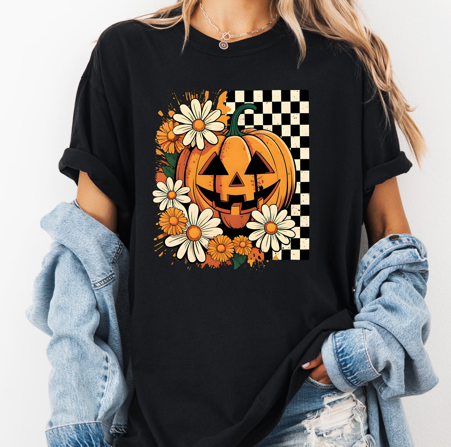 Floral Pumpkin Comfort Colors® T-shirt, Cute Daisy Halloween Tee, Fall Autumn Pumpkin Shirt