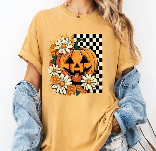 Floral Pumpkin Comfort Colors® T-shirt, Cute Daisy Halloween Tee, Fall Autumn Pumpkin Shirt
