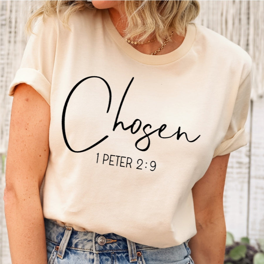 Chosen 1 Peter 2:9 Script, Faith Shirt, Jesus Love, Christian Gift Unisex Tee Novelty T-Shirt