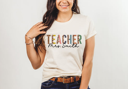 Personalized Leopard Teacher Shirt, Teaching Novelty T-Shirt