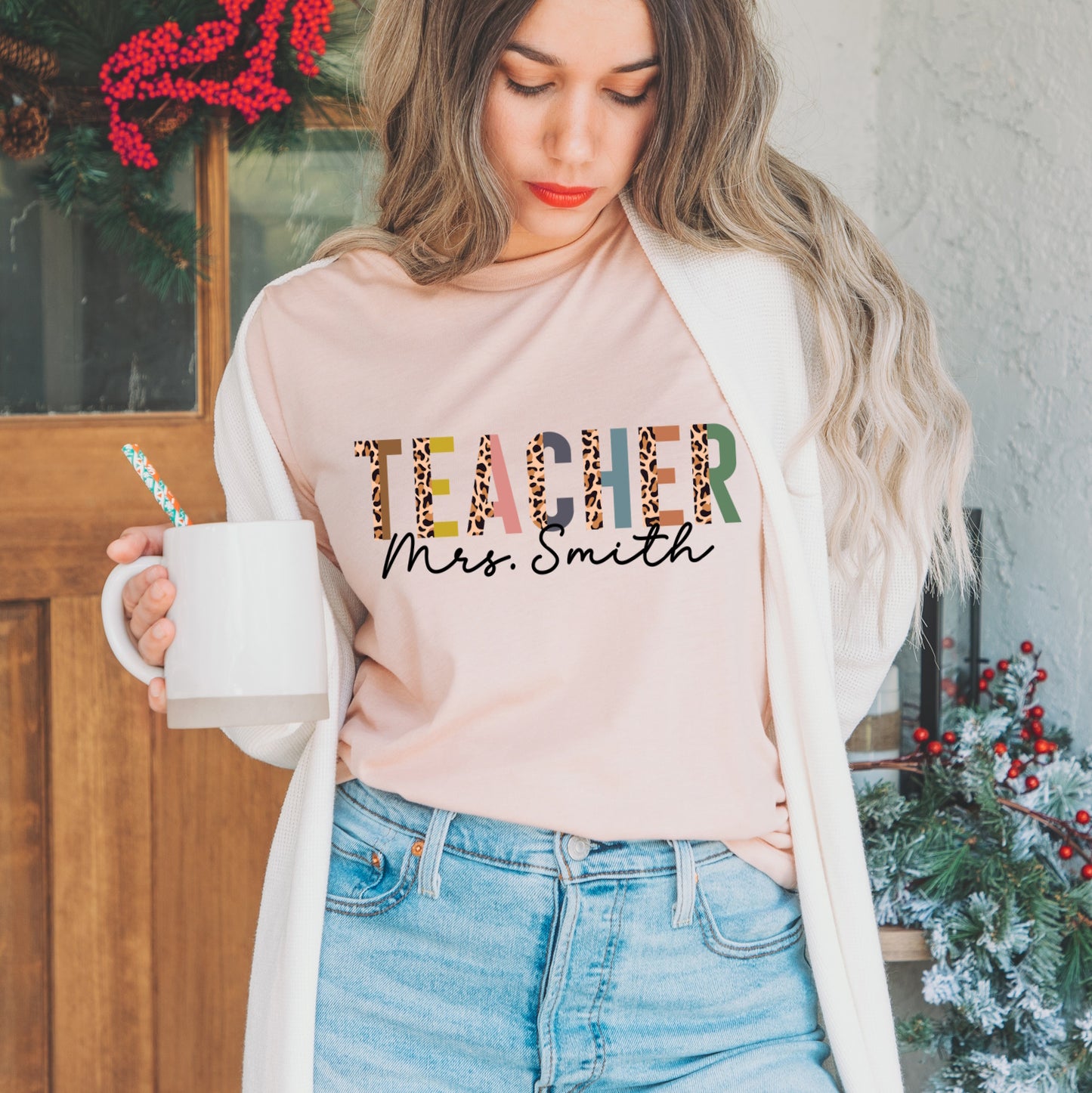 Personalized Leopard Teacher Shirt, Teaching Novelty T-Shirt