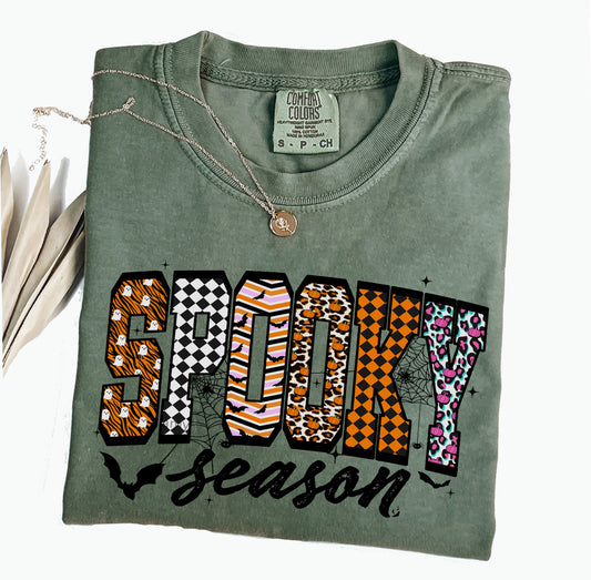 Spooky Season Comfort Colors® T-shirt, Retro Trendy Halloween Tee, Cute Girly Graphic TShirt, Fall Party Shirt