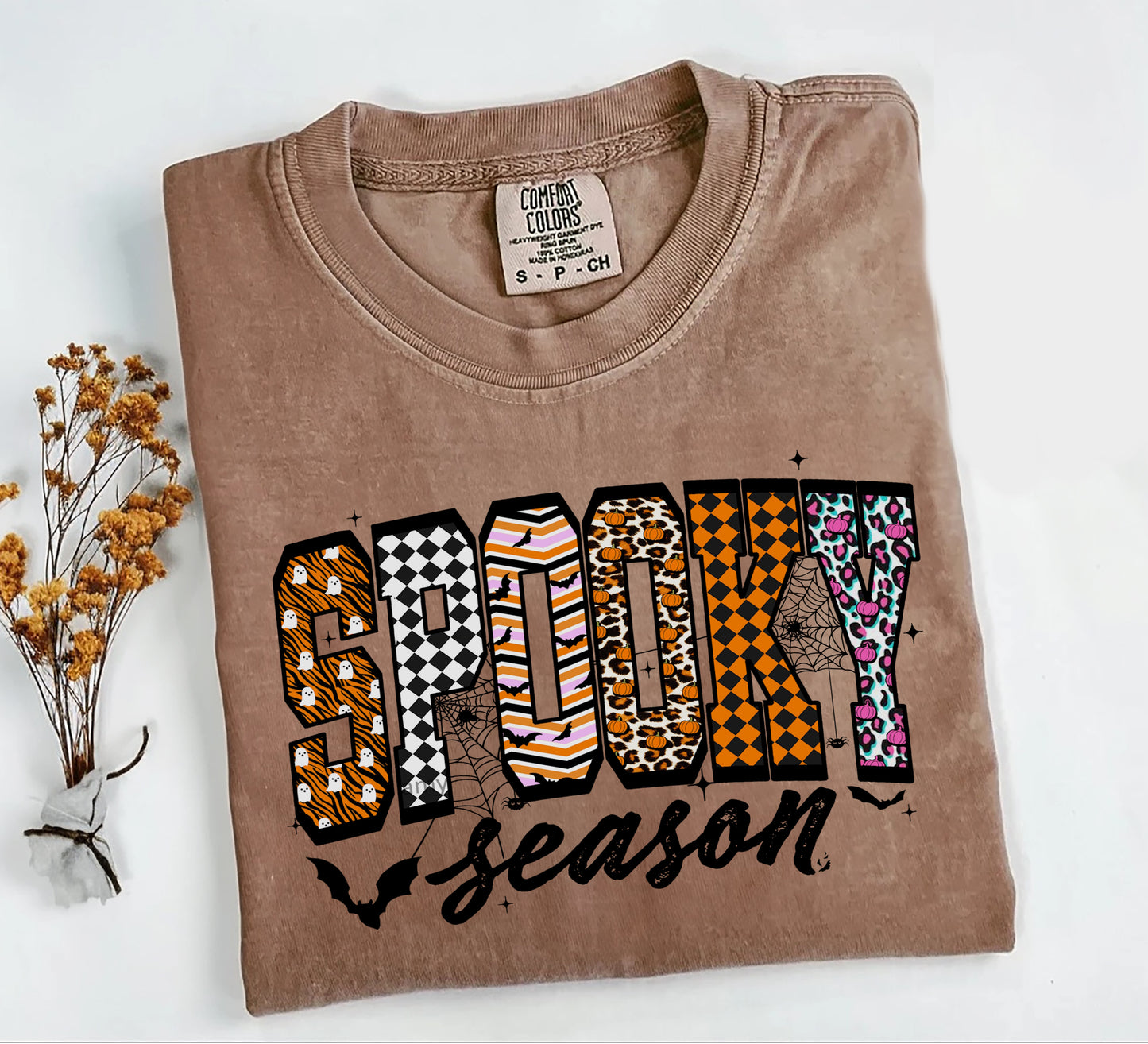 Spooky Season Comfort Colors® T-shirt, Retro Trendy Halloween Tee, Cute Girly Graphic TShirt, Fall Party Shirt
