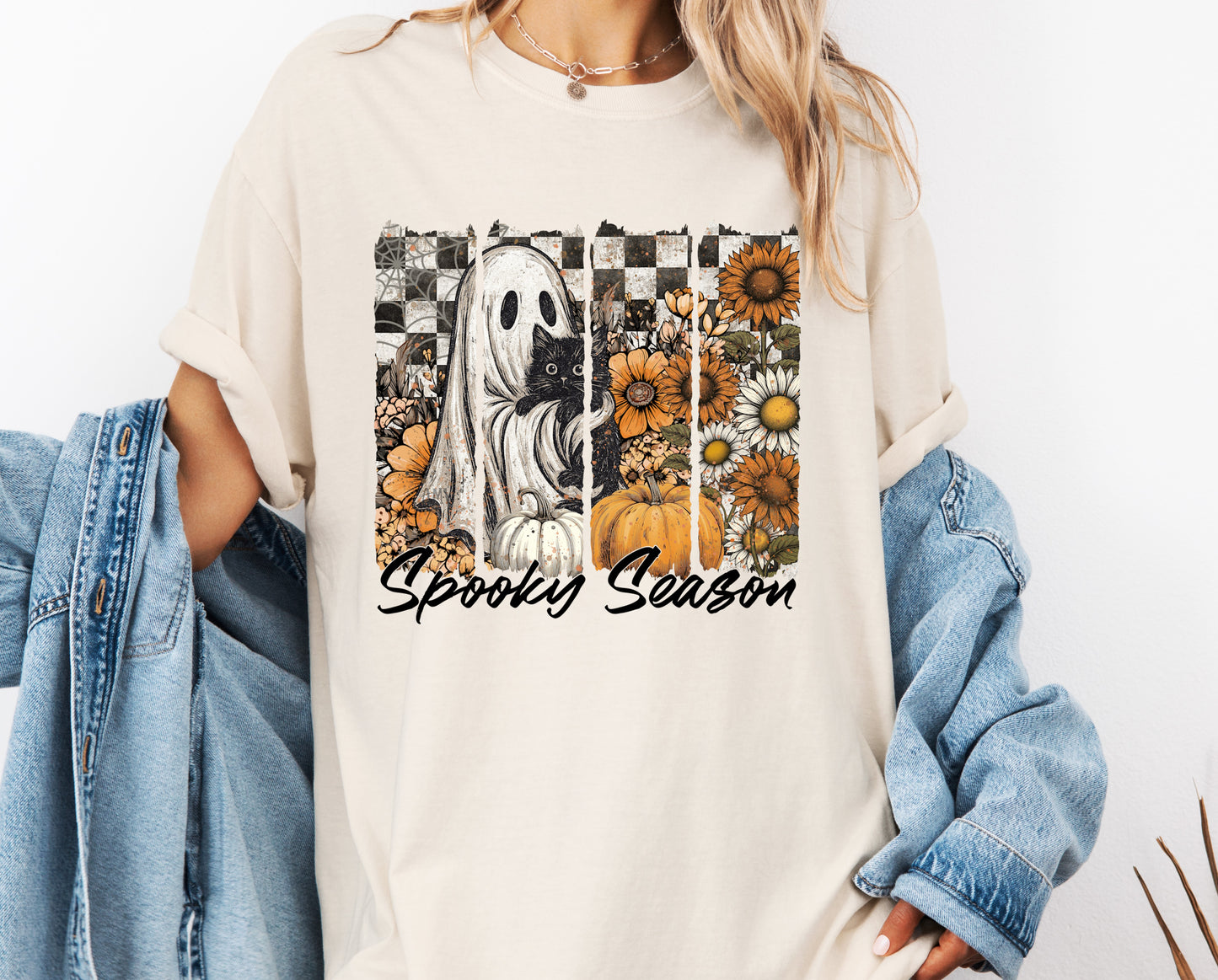 Spooky Season Halloween Comfort Colors® T-shirt, Cute Halloween Ghost Cat Tee, Fall Autumn Shirt