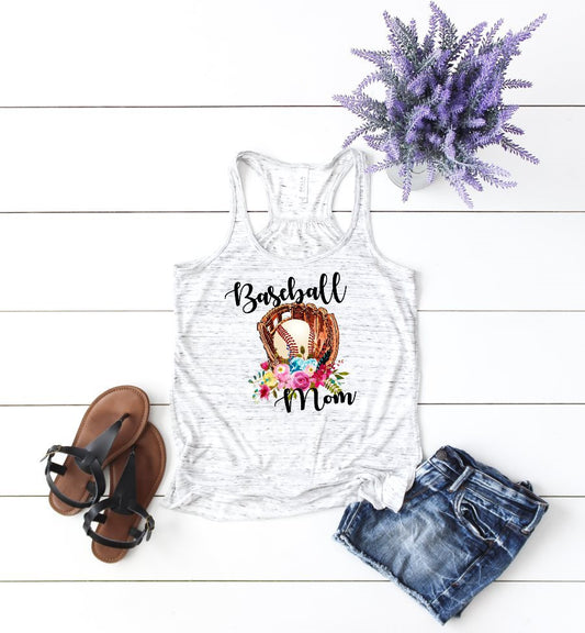 Baseball Mom Floral Racerback Woman's Shirt Tank Top T-Shirt