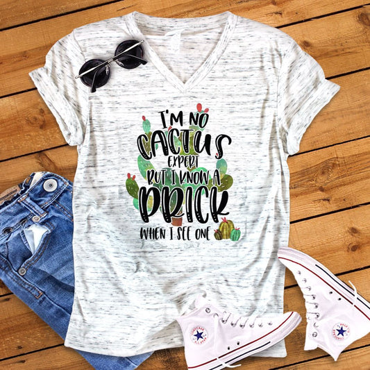 I'm No Cactus But I Know A Prick When I See One Funny Novelty Bella White Marble Unisex V Neck T-Shirt