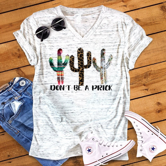 Funny Cactus Don't Be A Prick Friend Mom Gift Novelty Bella White Marble Unisex V Neck T-Shirt