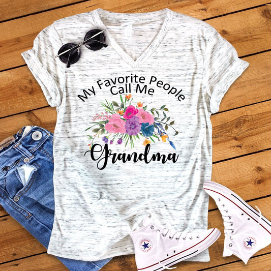 My Favorite People Call Me Grandma Bella White Marble Unisex V Neck T-Shirt