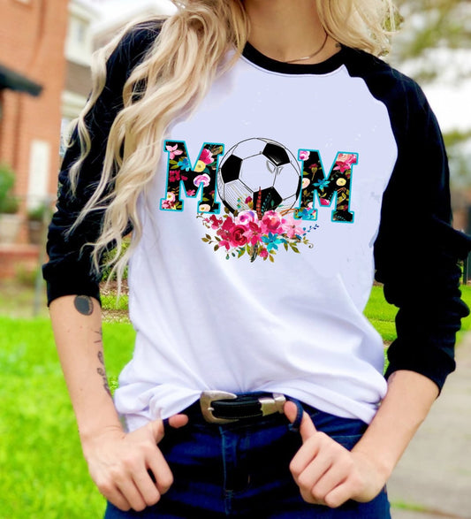 Soccer Mom Floral Watercolor Graphic Tee Sports Mom Raglan Shirt