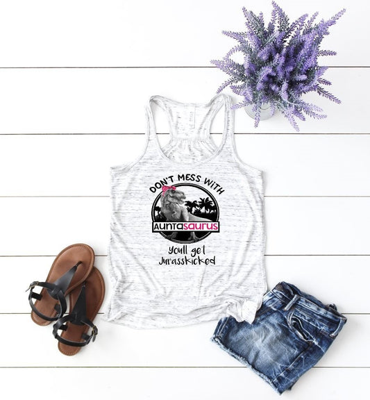 Don't Mess With Auntasaurus Funny Dinosaur Aunt Tank Top T-Shirt