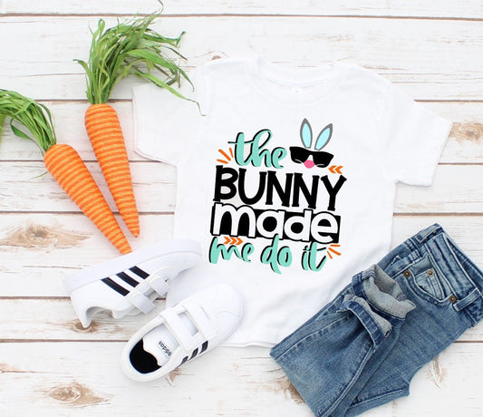 The Bunny Made Me Do It Funny Kids Easter Egg Shirt Kids T-Shirt