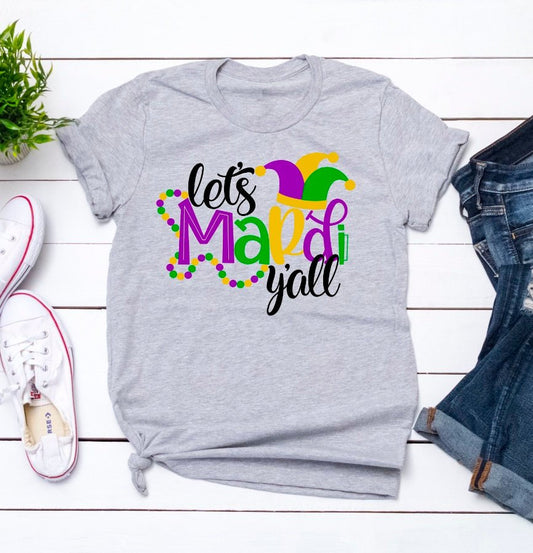 Let's Mardi Y'all Mardi Gras Beads Fun Unisex Sport Grey T-Shirt