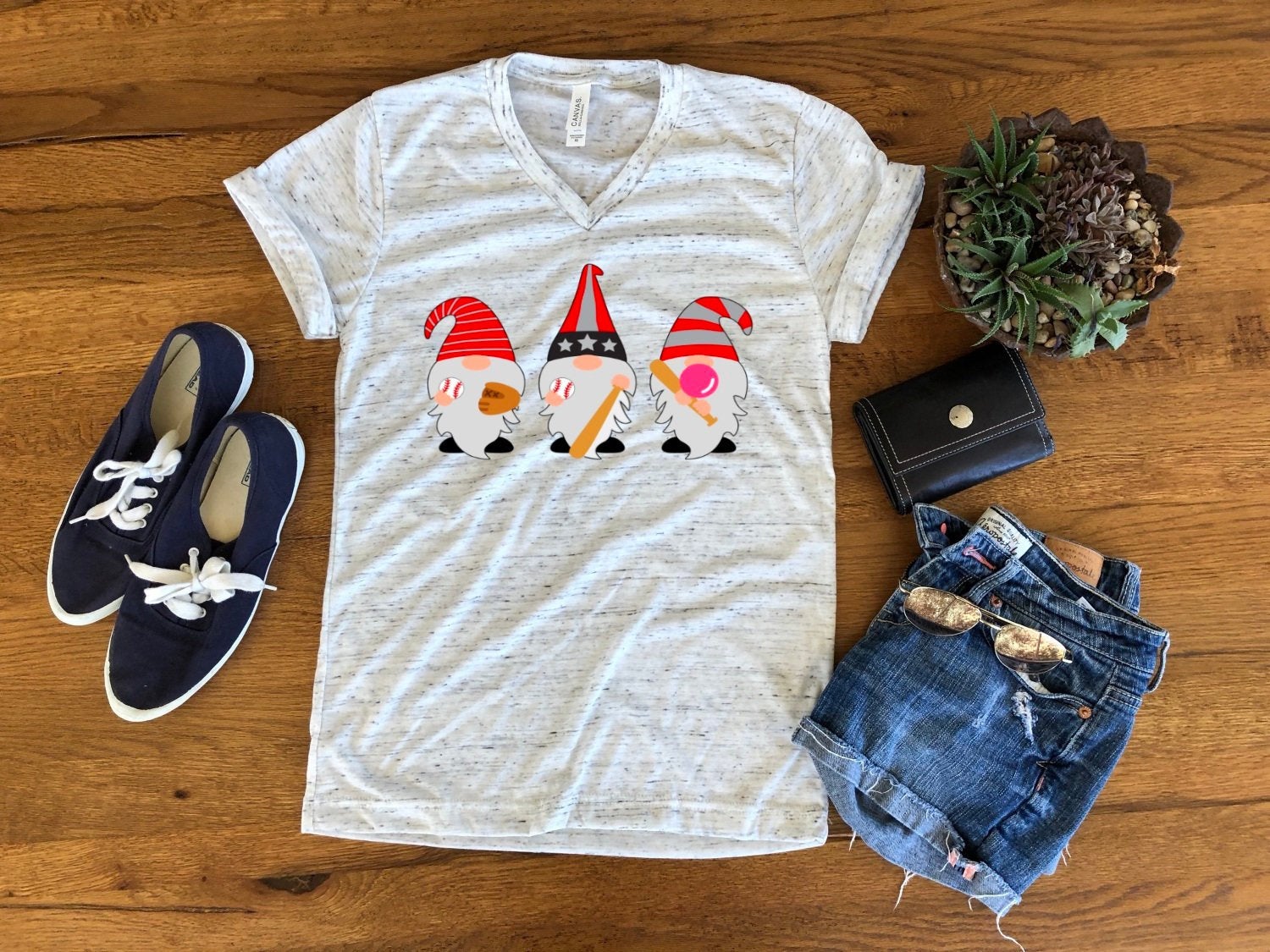 Baseball Gnomes Baller Ballers Baseball Mom Bella White Marble Unisex V Neck T-Shirt