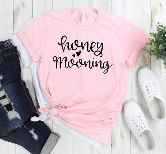 Honey Mooning Just Married New Bride Bella Novelty T-shirt Tee