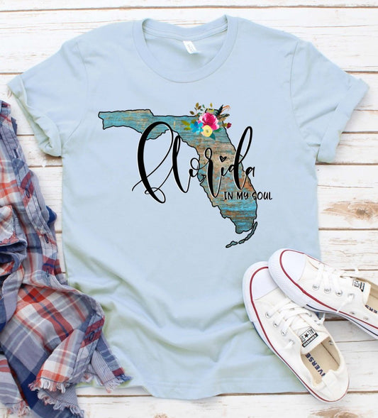 Florida In My Soul Floral Watercolor Novelty T-Shirt