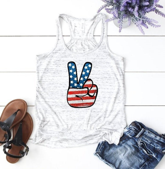 Patriotic Peace Sign American Pride Woman's Novelty Tank Top T-Shirt