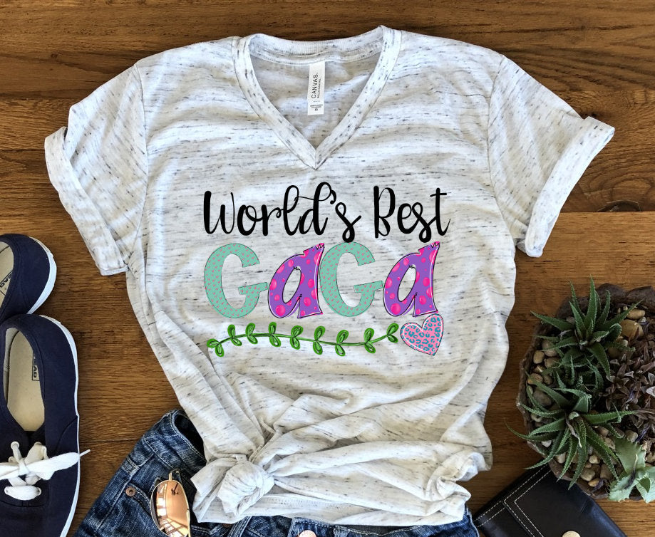 World's Best Gaga Grandma New Grandma Pregnancy Reveal Announcement Bella Unisex V Neck T-Shirt