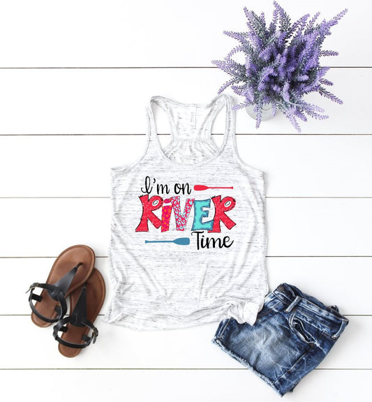 I'm On River Time Canoe Floating Paddling Woman's Novelty Tank Top T-Shirt